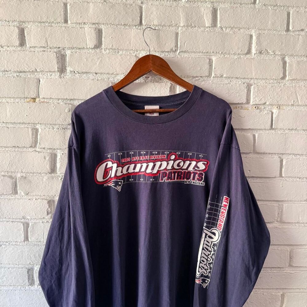 Vintage 2003 New England Patriots NFL Navy Blue Long Sleeve Graphic Tee Size XL